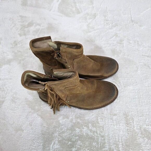 UGG 1002856 Layne 6.5 Brown Fringed Suede Side Zip Ankle Boots Smashed Buffed - Picture 6 of 7